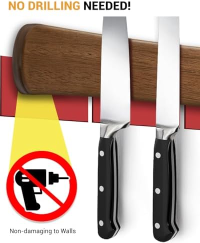 Swaitee Magnetic Knife Holder, 24 Inch, with 6-Pack Self-Adhesive Strips (3.3" × 1.9") – No Drill