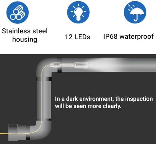 Pipeline Inspection Camera Probe IP68 Sewer Camera with 12 LED Lights for Pipe Drain Endoscope Replacement