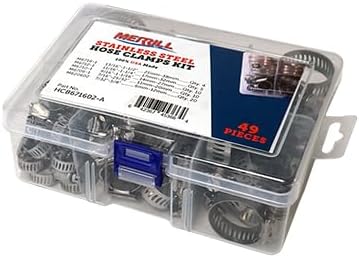 Merrill MFG Hose Clamp Assortment Kit- 49 Pieces Stainless Steel Hose Clamp Adjustable, Worm Gear Metal Fuel Line Clamp for Plumbing, Automotive And Mechanical Applications