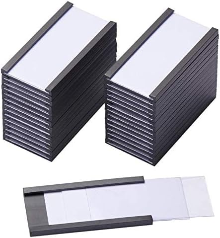 200 Pieces Magnetic Label Holders with Magnets Magnetic Data Card Holders with Clear Plastic Protectors for Metal Shelf, Whiteboard (1 x 2 Inch)