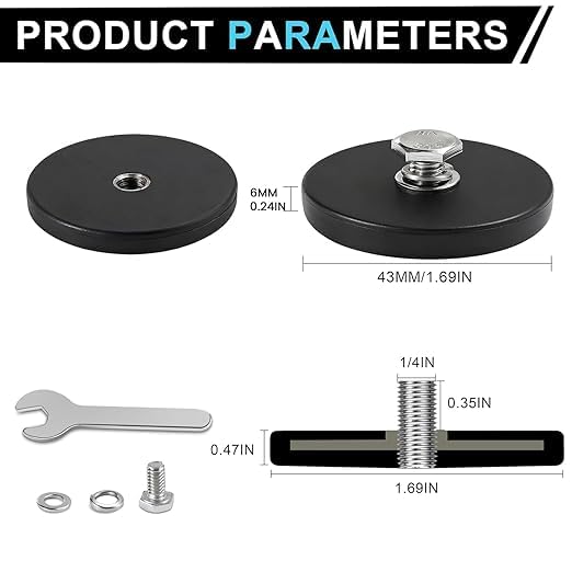 DIYMAG 1/4 inch Rubber Coated Anti-Scratch Mounting Magnet for Camera, Adhesive Power 30LBS 30Pcks Magnets Based with Strong Magnetic License Plate Hold for Light Bar, Mirror and Camera