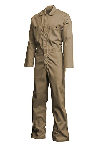 Lapco FR CVEFR7KH-XL TL Flame Resistant Economy Coveralls, 100% Cotton Twill with Moisture Management, HRC 2, NFPA 70E, 7 oz, X-Large Tall, Khaki