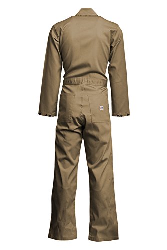 Lapco FR CVEFR7KH-LAR TL Flame Resistant Economy Coveralls, 100% Cotton Twill with Moisture Management, HRC 2, NFPA 70E, 7 oz, Large Tall, Khaki