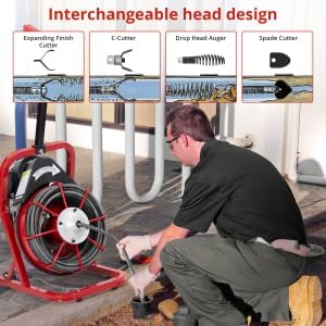 Drain Cleaner Machine 75Ft x 1/2Inch, 450w Drain Cleaning Machine Fits 2 Inch to 4 Inch Pipes, Portable Electric Drain Auger Cleaner with 6 Cutters, Gloves