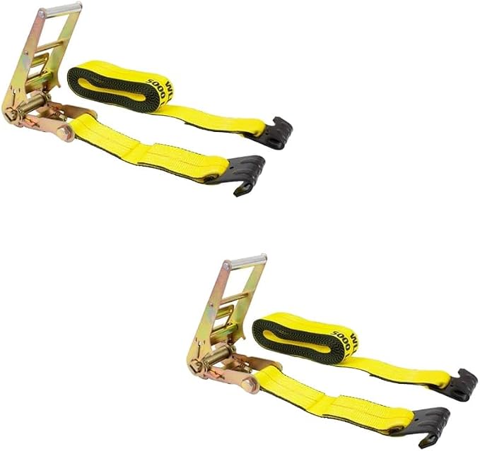 Mytee Products (2 Pack) 3" x 30' Ratchet Tie-Down Straps w/Flat Hook 15,000 Lbs Capacity - Yellow