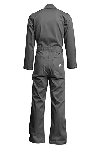 Lapco FR CVEFR7GY-2XL TL Flame Resistant Economy Coveralls, 100% Cotton Twill with Moisture Management, HRC 2, NFPA 70E, 7 oz, XX-Large Tall, Gray