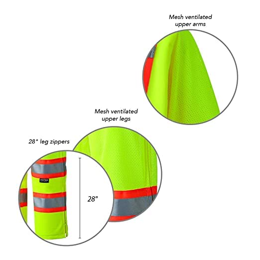 Pioneer High Visibility Polyester Knit Traffic Safety Coverall with Mesh Ventilation Panels, Reflective Tape, Leg Zippers, Yellow/Green, Unisex, 3XL, V1070160U-3XL