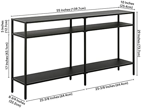 Henn&Hart 55" Wide Rectangular Console Table with Metal Shelves in Blackened Bronze, Entryway Table, Accent Table for Living Room, Hallway | Industrial-style with open metal shelving and durable metal construction for entryways, living rooms, hallways,...