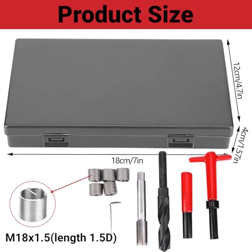 10PCS Thread Repair Kit M18x1.5 Stainless Steel Helicoil Insert Set for Automotive Machine Damaged Screw Holes