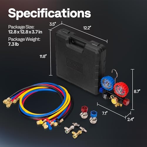 VIVOHOME HVAC Manifold Gauge Set for R134a R410a R22 R32 R454B Refrigerant, 4 Valve Automotive AC Gauges with SPECSTAR 110V 1/4 HP 3.5 CFM Single Stage Rotary Vane HVAC Air Vacuum Pump