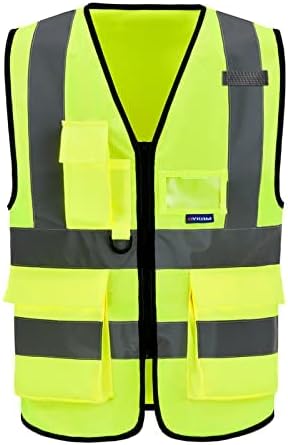 A-SAFETY safety vests | Yellow M Class 2 Polyester work vest with reflective strips and 7 pockets for utility work and road work; 21 color options.
