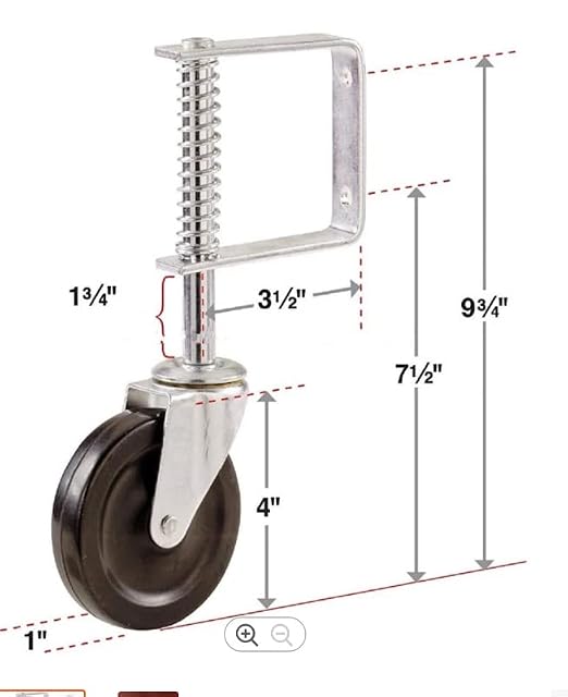 Gate Caster gate Wheel 4”, Heavy Duty Gate Caster Wheel with Spring Loaded,Universal Mount Pate, 250-500 lbs Load Capacity, 4 Inches Rubber Wheel(Two PCS)