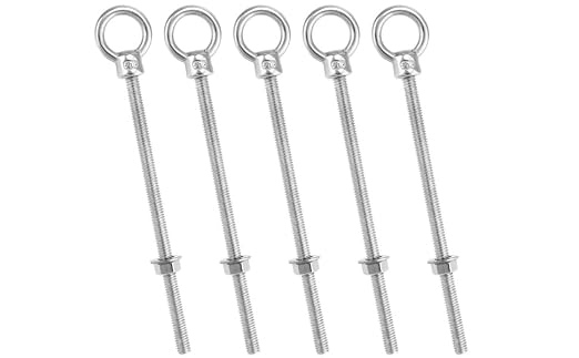 QWORK 316 Stainless Steel Machinery Eye Bolt with Shoulder, 5 Pack 5/16"x6" Long Stainless Steel Marine Grade Shoulder Eye Bolt, Threaded Eyebolts