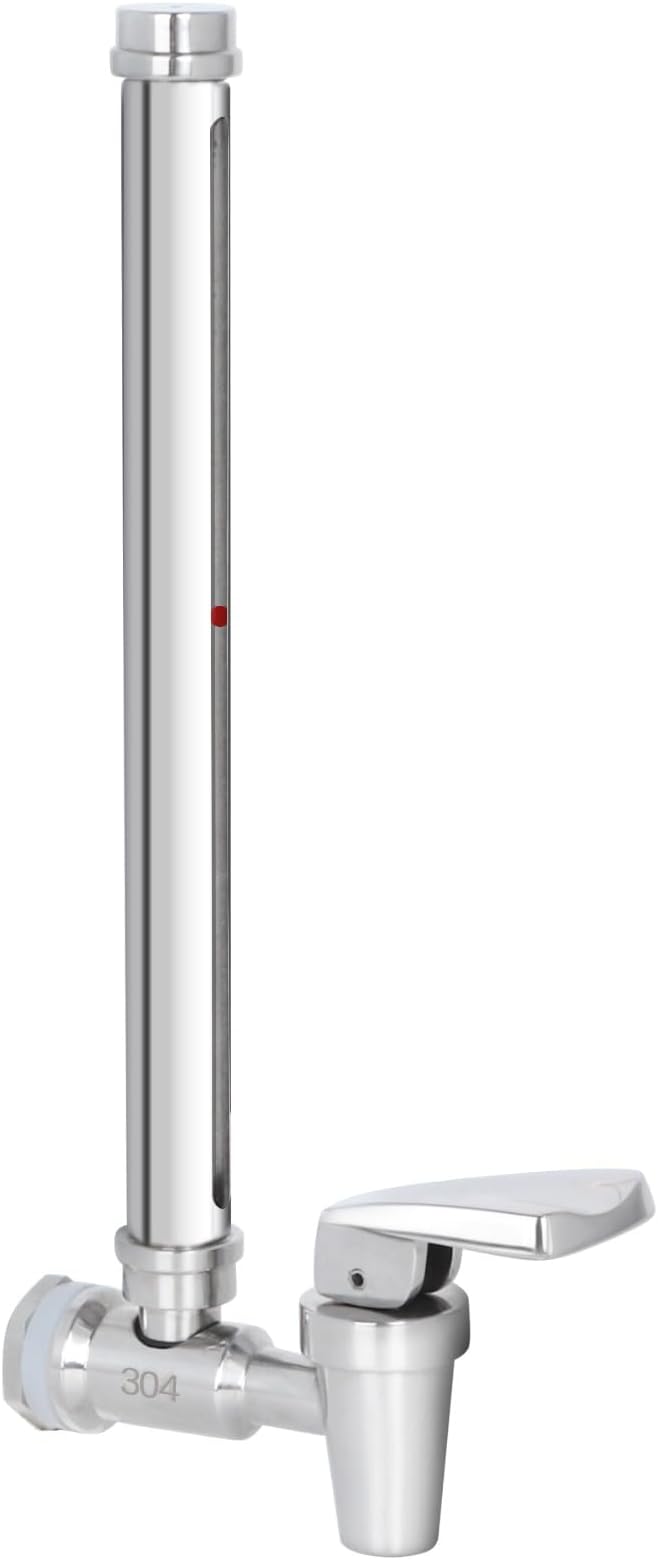 304 Stainless Steel Sight Glass Spigot, Compatible with Universal Gravity-Fed Water Filtration Systems, Clear Water Level View, Stainless Steel Handle