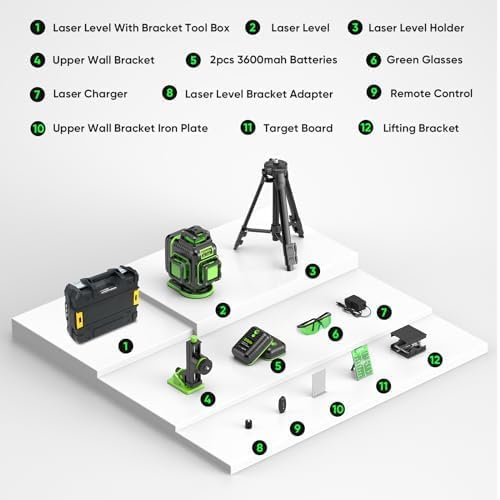 Laser Level 360 Self Leveling with Tripod, Elikliv 4D Laser Level, 165Ft Green Laser Level Lines Tool, 4x360° Cross Line Laser for Construction, Picture Hanging, Floor Tile, Renovation(green)