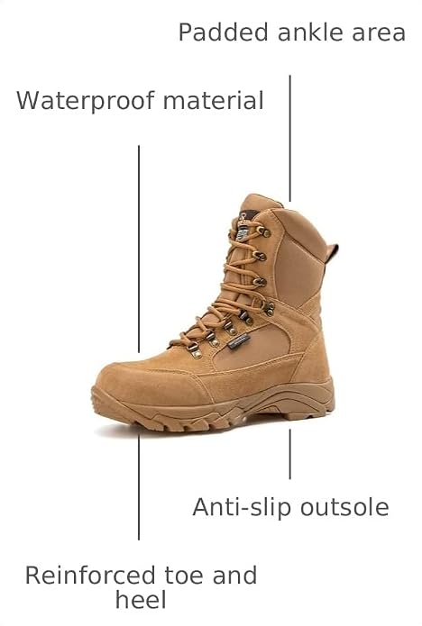Men's Waterproof Military Tactical Work Boots with Steel Shank, 8" Insulated Leather Hunting Boot