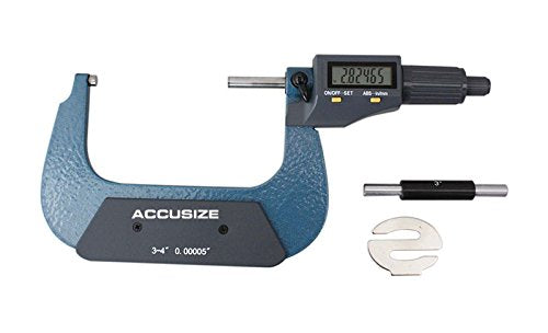 Accusize Industrial Tools 3-4''/75-100 mm by 0.00005''/0.001 mm 2 Key Electronic Digital Outside Micrometer, mm/Inch, Metric/Imperial, Md71-0004 | 2-Key Electronic Digital, Carbide-Tipped, Data Output, 0.00005 in Resolution