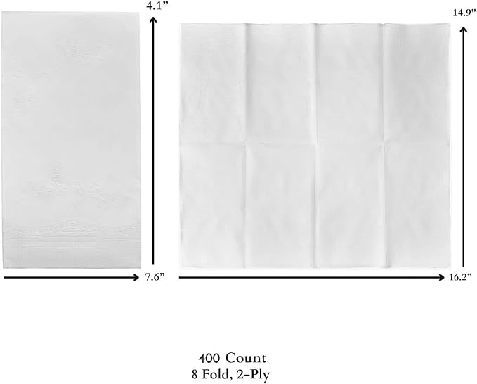 400 White Dinner Napkins 2-Ply - Eight Fold - 16.5"X15" - Dinner Napkins Disposable, Guest Bathroom Essentials, Perfect For Wedding, Bridal Shower Napkins And Party, Napkins Bulk