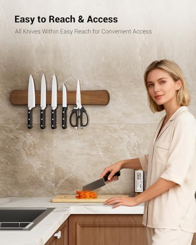 Swaitee Magnetic Knife Holder, 24 Inch, with 6-Pack Self-Adhesive Strips (3.3" × 1.9") – No Drill