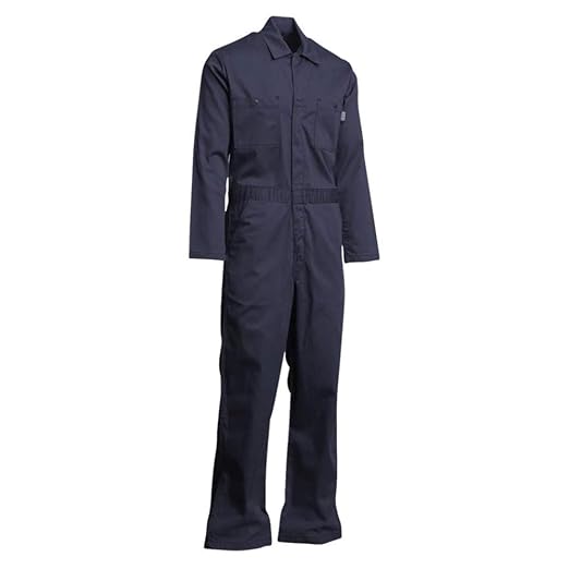 Lapco FR CVEFR7NY-6XL TL Flame Resistant Economy Coveralls, 100% Cotton Twill with Moisture Management, HRC 2, NFPA 70E, 7 oz, 6X-Large Tall, Navy