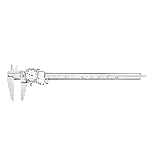 Starrett Dial Caliper with Adjustable Bezel and Fitted Case - White Face, 0-12" Range, -0.001" Accuracy, .001" Graduation - 3202-12
