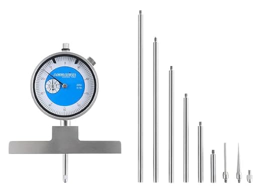 Accusize 0-22 in Dial Depth Gauge with Small-Hole Points, P103-0189 | 6 Connectable Rods, 0.0001 in Resolution, 4 in Base, 0-1 in Travel Indicator