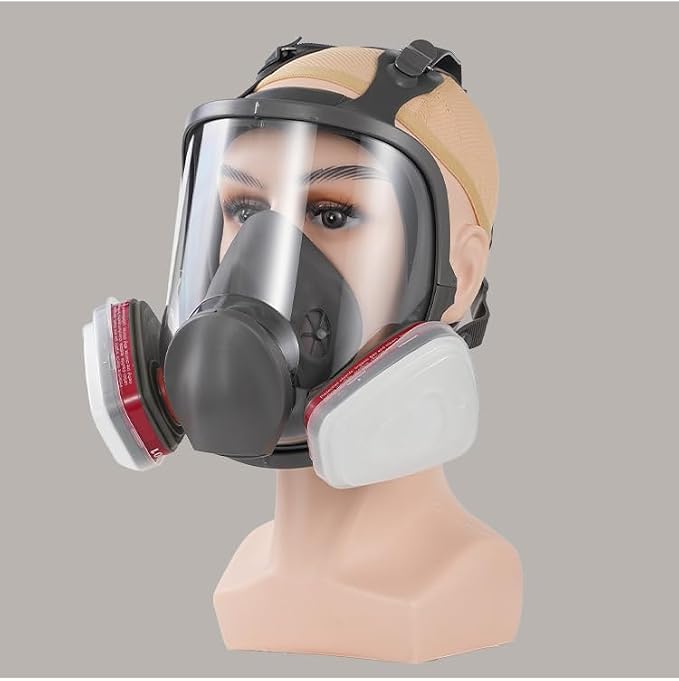 Full Face Respirator Mask with Dual Filter Cartridges - Reusable Silicone Gas Mask with Anti-Fog Visor, Replaceable Filters & Accessories for Painting, Chemical Work, Sanding