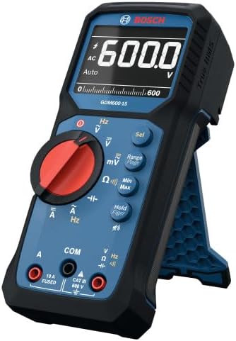 BOSCH GDM600-15 Digital Multimeter, True RMS Electrical Tester, CAT III 600V AC/DC Voltmeter and Amp Meter with Temperature, Capacitance, IP65 Rated, for HVAC, Automotive, and Electrical Use