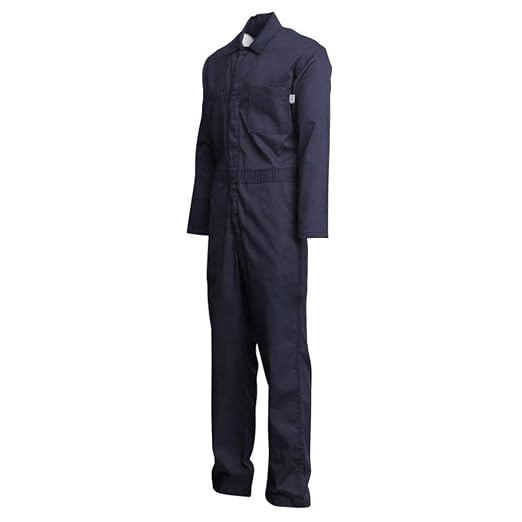 Lapco FR CVEFR7NY-MED RG Flame Resistant Economy Coveralls, 100% Cotton Twill with Moisture Management, HRC 2, NFPA 70E, 7 oz, Medium Regular, Navy