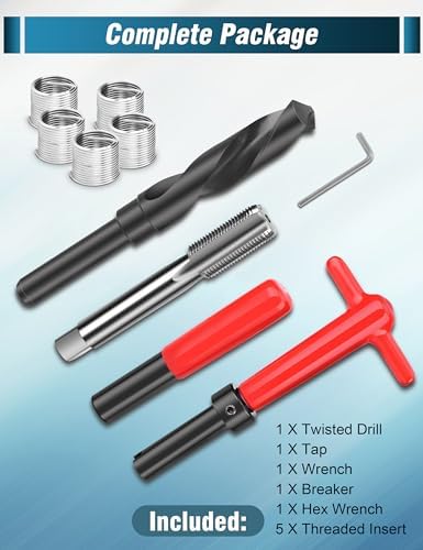 M18x1.5 Thread Repair Kit, 10 Pcs Helicoil Thread Repair Kit Thread Chaser Set, Portable Thread Metric Inserts Repair Kits Helicoil Thread Repair kit, Compatible Hand Tool Set for Auto Repairing
