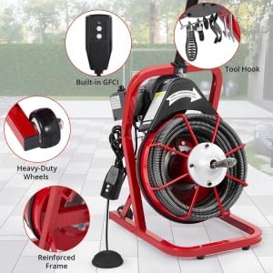 Drain Cleaner Machine 75Ft x 1/2Inch, 450w Drain Cleaning Machine Fits 2 Inch to 4 Inch Pipes, Portable Electric Drain Auger Cleaner with 6 Cutters, Gloves