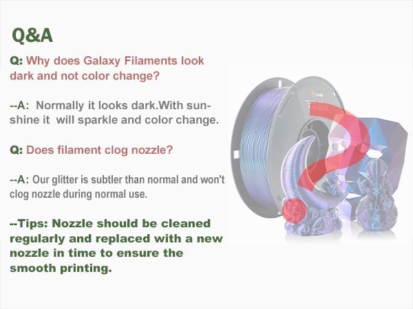 LOVOON 3D PLA Filament 1.75mm Bundle Sparkle in Sunlight Filament Glitter, Burnt Titanium 3D Printer Filament, Galaxy red/Purple Blue/Blue/Green, Galaxy Bundle, 0.8KG(200g*4 Spools)/Bundle
