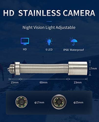 0.67inch/17mm Sewer Camera Head Accessories,6 Pcs Adjustable LED Lights,Waterproof IP68 for Pipe Drain Endoscope Camera Replacement with Protective Cover