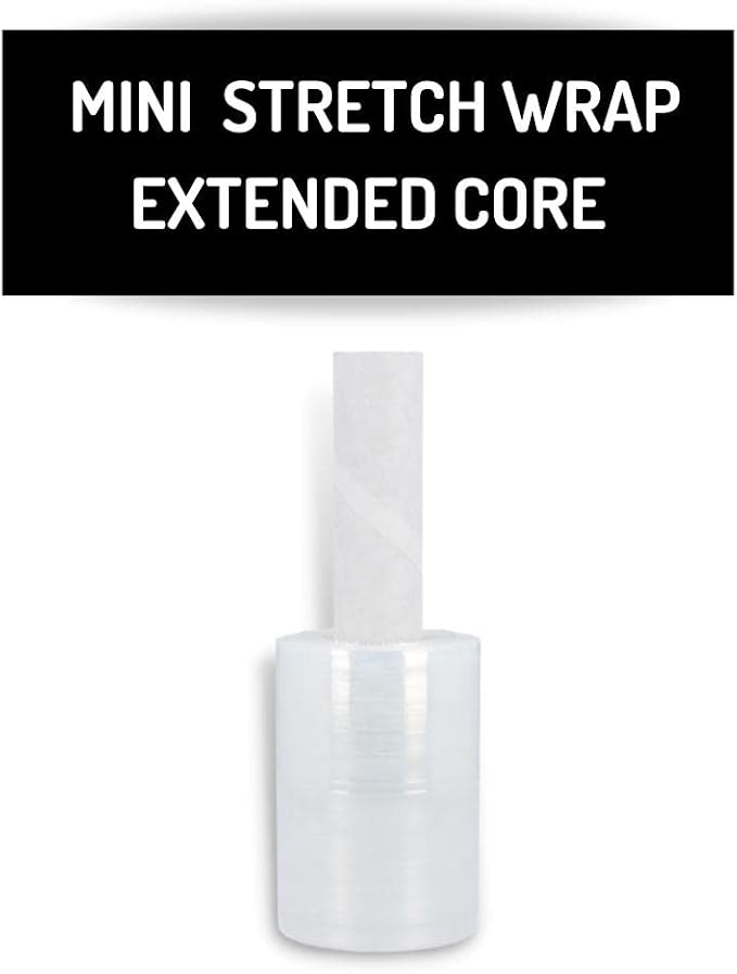 PSBM Mini Stretch Wrap with Extended Core Handles, 12 Rolls 5 Inch x 1000 Feet 90 Gauge Heavy Duty Clear Plastic Wrap Industrial Strength Shrink Film for Moving, Packing & Shipping