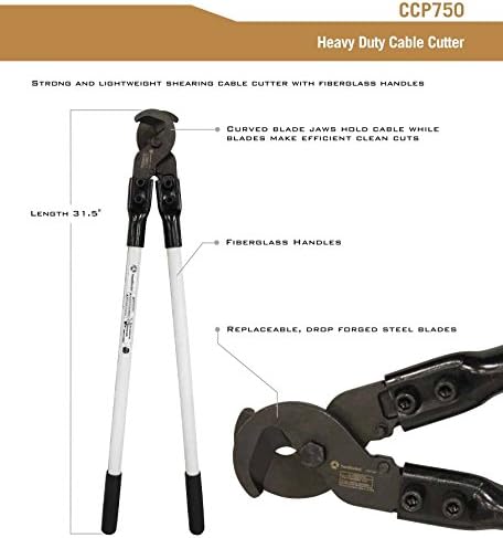Southwire HD Cable Cutter 750MCM - Efficient Blade Action for Copper & Aluminum - Curved Blade Jaws - Adjustable Pivot Bolt - Clean Cuts Through Communication Cables