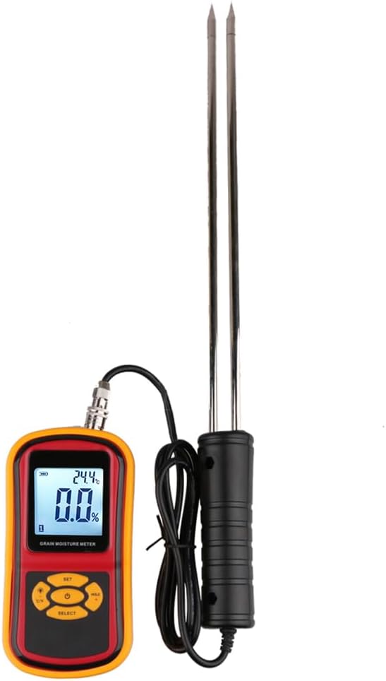 Digital Grain Moisture Meter for Wheat Corn Rice Peanut Soybean, Grain Humidity Meter, Portable LCD Display Hay Moisture Tester, Multifunctional Moisture Meter Probe Humidity Tester