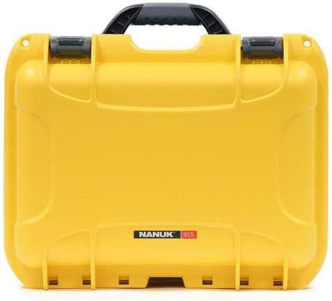 NANUK 915 Hard Case with Cubed Foam – Compact Waterproof Travel Camera Hard Case with Padded Dividers, 13.8” x 9.3” x 6.2” – Dustproof and Impact Resistant, Airline Carry-On Approved – Yellow