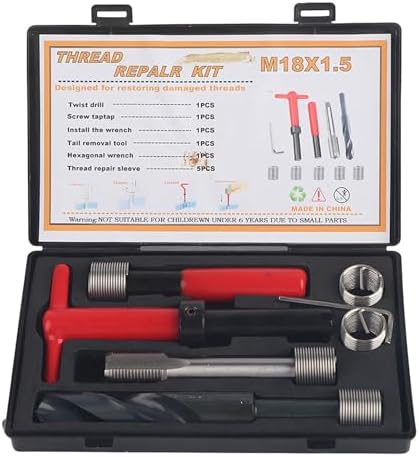 M18x1.5 Thread Repair Kit, 10 Pcs Helicoil Thread Repair Kit Thread Chaser Set, Portable Thread Metric Inserts Repair Kits Helicoil Thread Repair kit, Compatible Hand Tool Set for Auto Repairing
