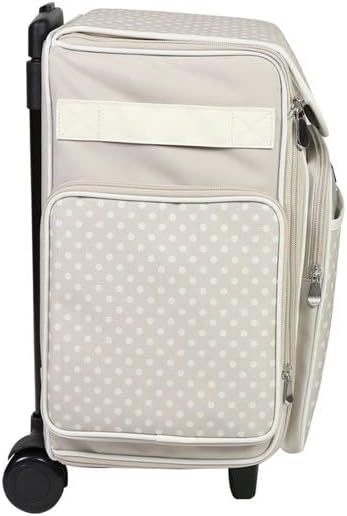 Everything Mary Collapsible Rolling Scrapbook Tote – Tan Dot Craft Bag with Wheels – Portable Storage Organizer for Scrapbooking, Papercraft & Art Supplies