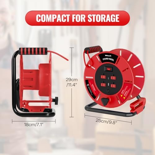 18W LED Work Light and Extension Cord Storage Reel with 4-Grounded Outlet & 2 USB Port Bundle, for Garage, Workshop, Car Repair Scene, ETL Listed Y04WL06-R85CR06