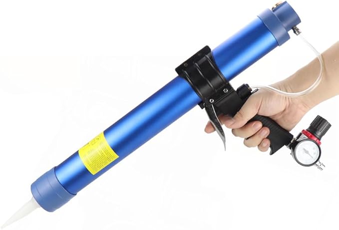600ml Sausage Pneumatic Caulking Gun Silicone Sealant Gun Air Rubber Gun Caulk Applicator Tool with 10 Transparent Glue Nozzles