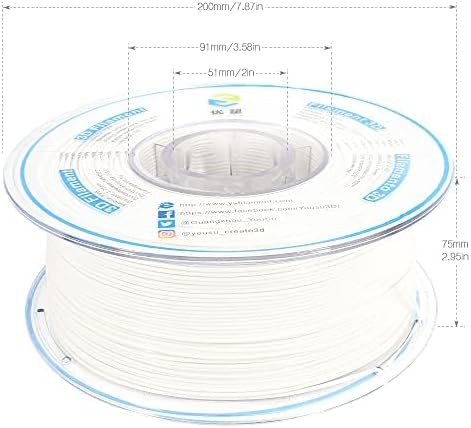 YOUSU White PVB Filament 1.75 mm for 3D Printer & 3D Pen 1 kg (2.2 lbs), Print As Easy as PLA Filament, can be Polished with Alcohol to get Smooth Surface.