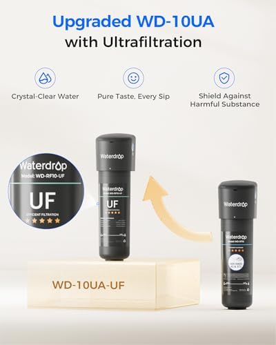 Waterdrop 10UA-UF 0.01 μm Ultra Filtration Under Sink Water Filter System and Waterdrop RF10-UF 0.01 Micron Replacement Filter Cartridge for 10UA/10UA-UF/10UB/10UB-UF