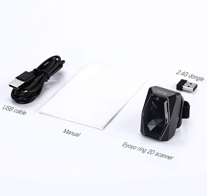 Eyoyo 2D Finger Ring Barcode Scanner, Mini Wearable 3-in-1 USB Wired & 2.4G Wireless & Bluetooth Scanner, Image 1D QR Bar Code Reader PDF417 Data Matrix Screen Scan Compatible with iPad, Phone, PC