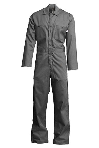 Lapco FR CVEFR7GY-3XL RG Flame Resistant Economy Coveralls, 100% Cotton Twill with Moisture Management, HRC 2, NFPA 70E, 7 oz, 3X-Large Regular, Gray