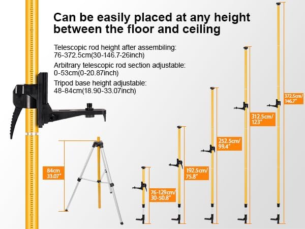 Lasers' Level Pole with Tripod, Telescoping Lasers' Level Tripod, 12 Ft./3.7M with 1/4-Inch by 20-Inch Lasers' Mount, 5/8"-11 Adapter Nut Included(Laser Class 2, output power less than 1mW)