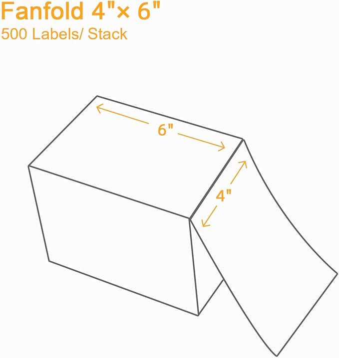 【2000 Labels/4 Stacks】 Labelebal 4" x 6" Fanfold Direct Thermal Labels (101mm x 152mm) Shipping Address Mailing Postage Labels Compatible for Zebra & Rollo Printer Adhesives (500 Labels/Stack)