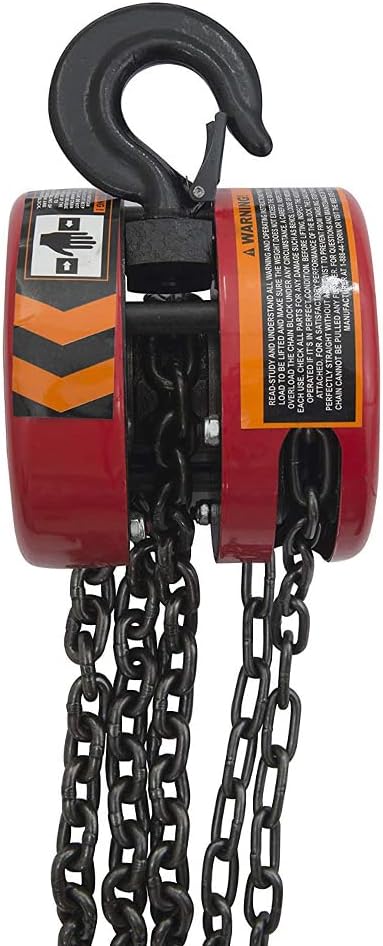 BIG RED Hand Chain Hoist 1 Ton 2000 Lbs Capacity 8ft/2.5m Torin Manual Chain Fall with 2 Heavy Duty Hooks, for Warehouse Automotive Machinery, Red, ATR9010R