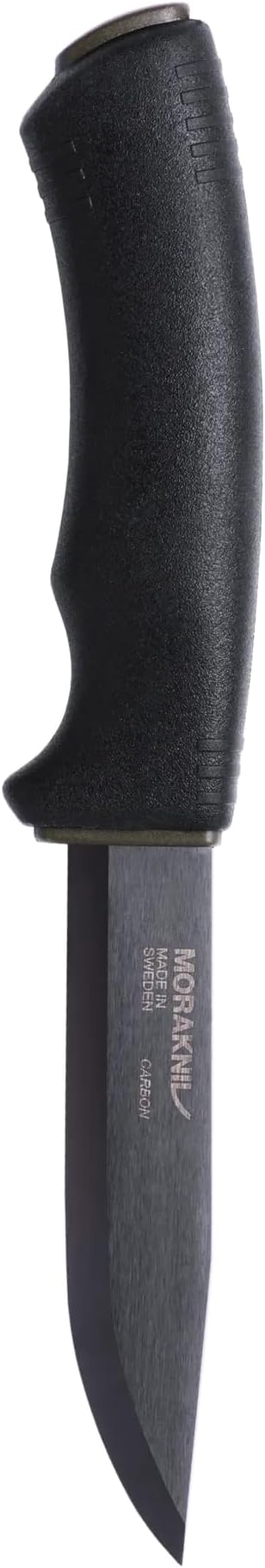 Morakniv Carbon Steel Fixed-Blade Bushcraft Survival Knife with Sheath and Fire Starter, Black, 4.3 Inch