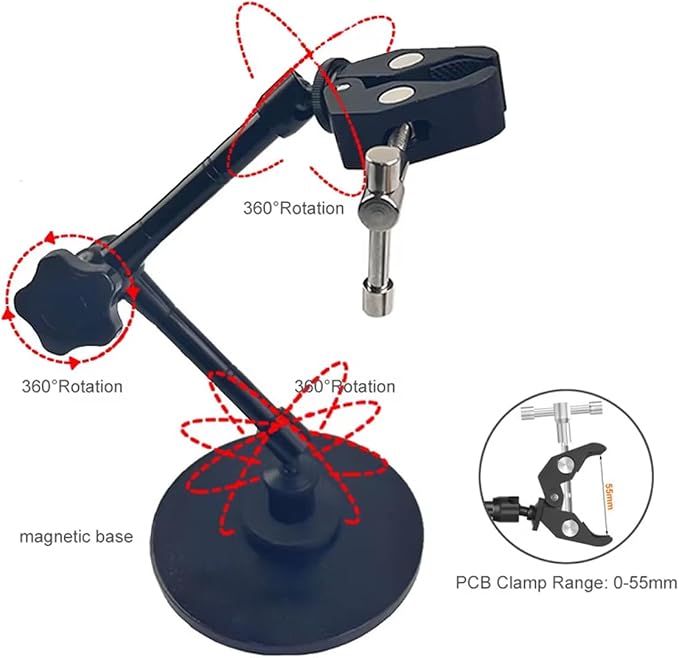 Helping Hands Magnetic Soldering Clamp with 5.5CM Jaw Opening, Super Clamp with Magnetic Base, Flexible Articulating Arms with Clamps, Magnetic PCB Clip for Heat Gun Repairing Welding